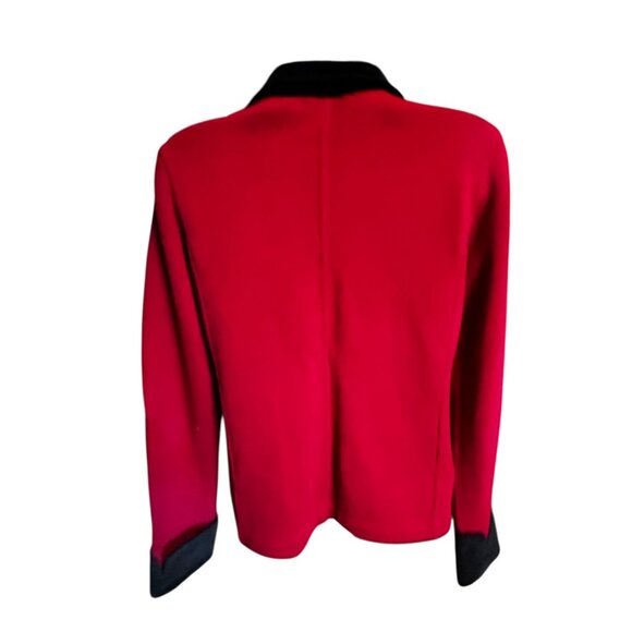 Lauren Ralph Lauren Red Knit Blazer Black Velvet Trim Equestrian Womens Small - Picture 2 of 10